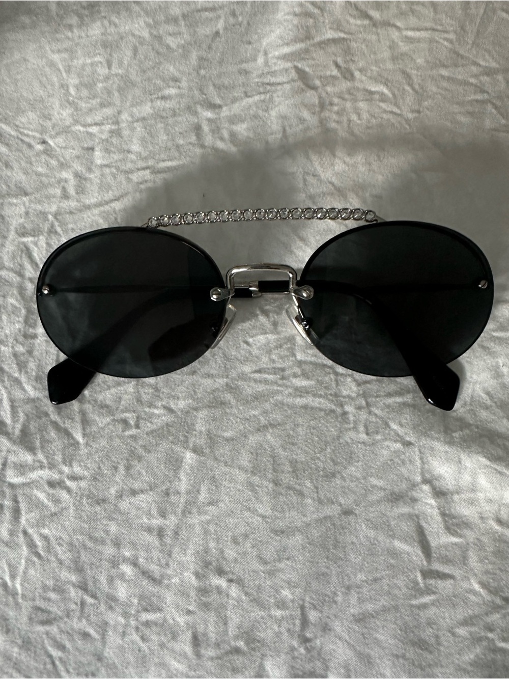 Miu Miu Black Oval Sunglasses with Crystal-Trim Bridge - Picture 3 of 3